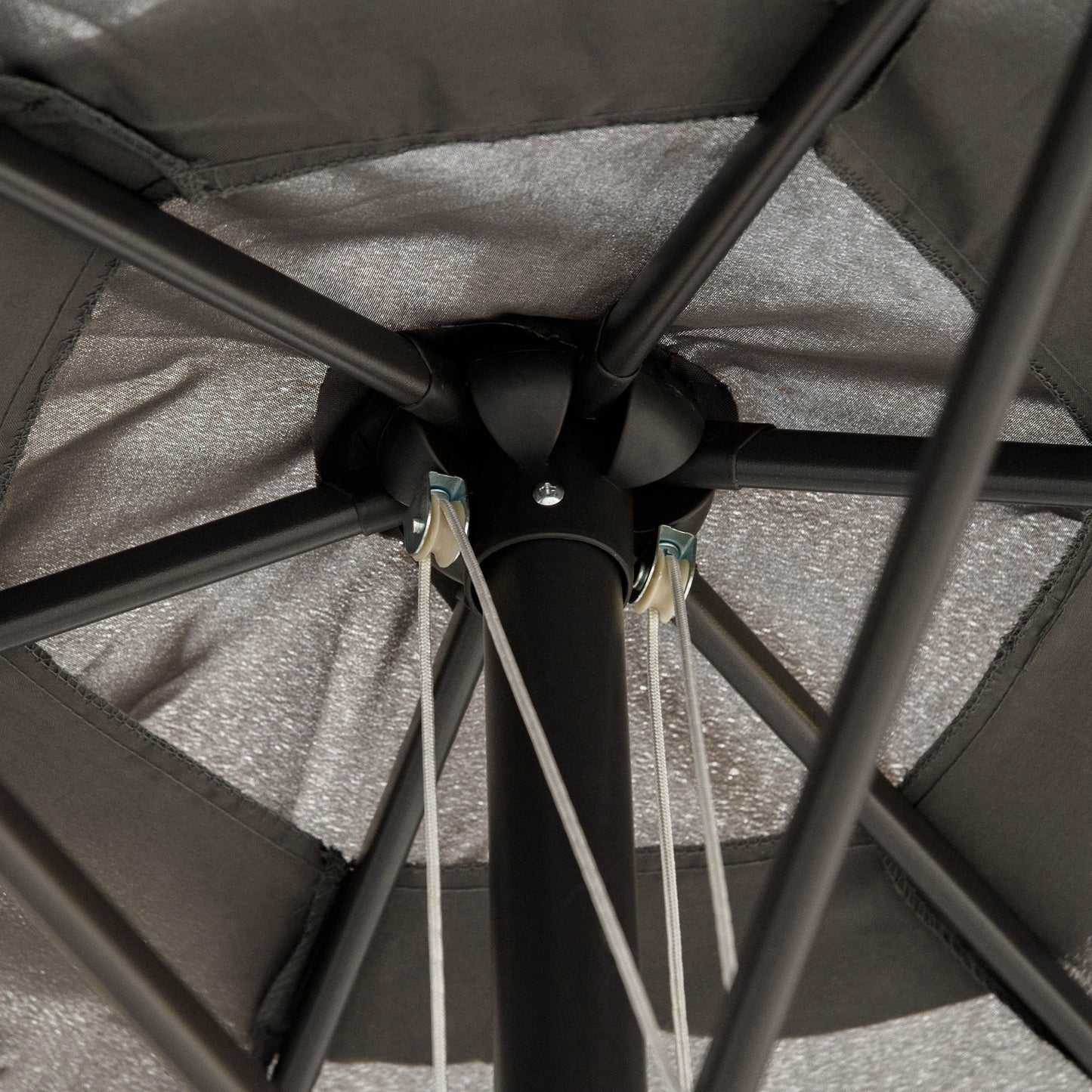 Outsunny 2.8m Patio Sun Umbrella Parasol Outdoor 6 Ribs Sunshade Canopy Manual Push Garden Backyard Furniture Dark Grey BASE NOT INCLUDED Table