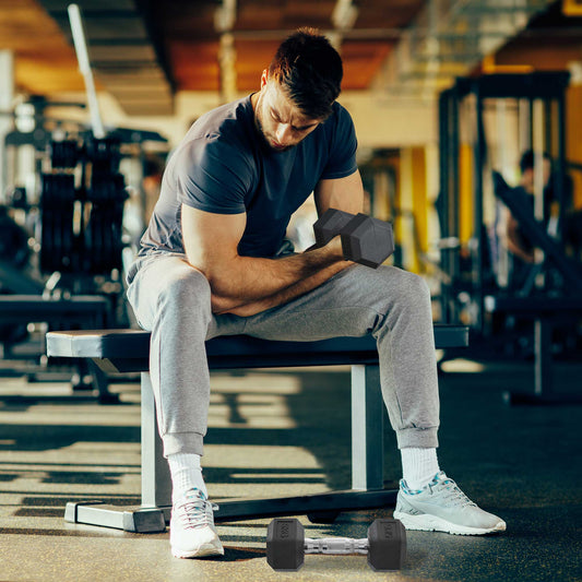 HOMCOM Rubber Dumbbell Sports Hex Weights Sets Home Gym Fitness Hexagonal Dumbbells Kit Weight Lifting Exercise (2 x 5kg) 2x5kg Ergo Workout Pair