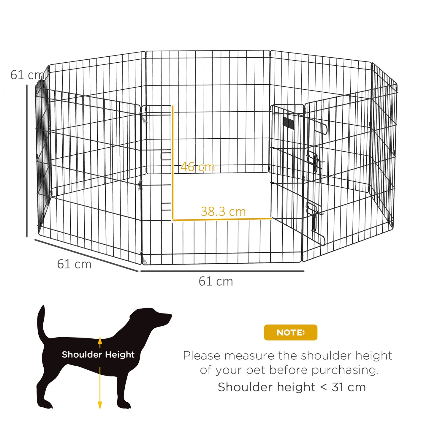 PawHut Dog Playpen Puppy Pen EightPanel Metal Fence for Small Dogs Indoors Outdoors Black
