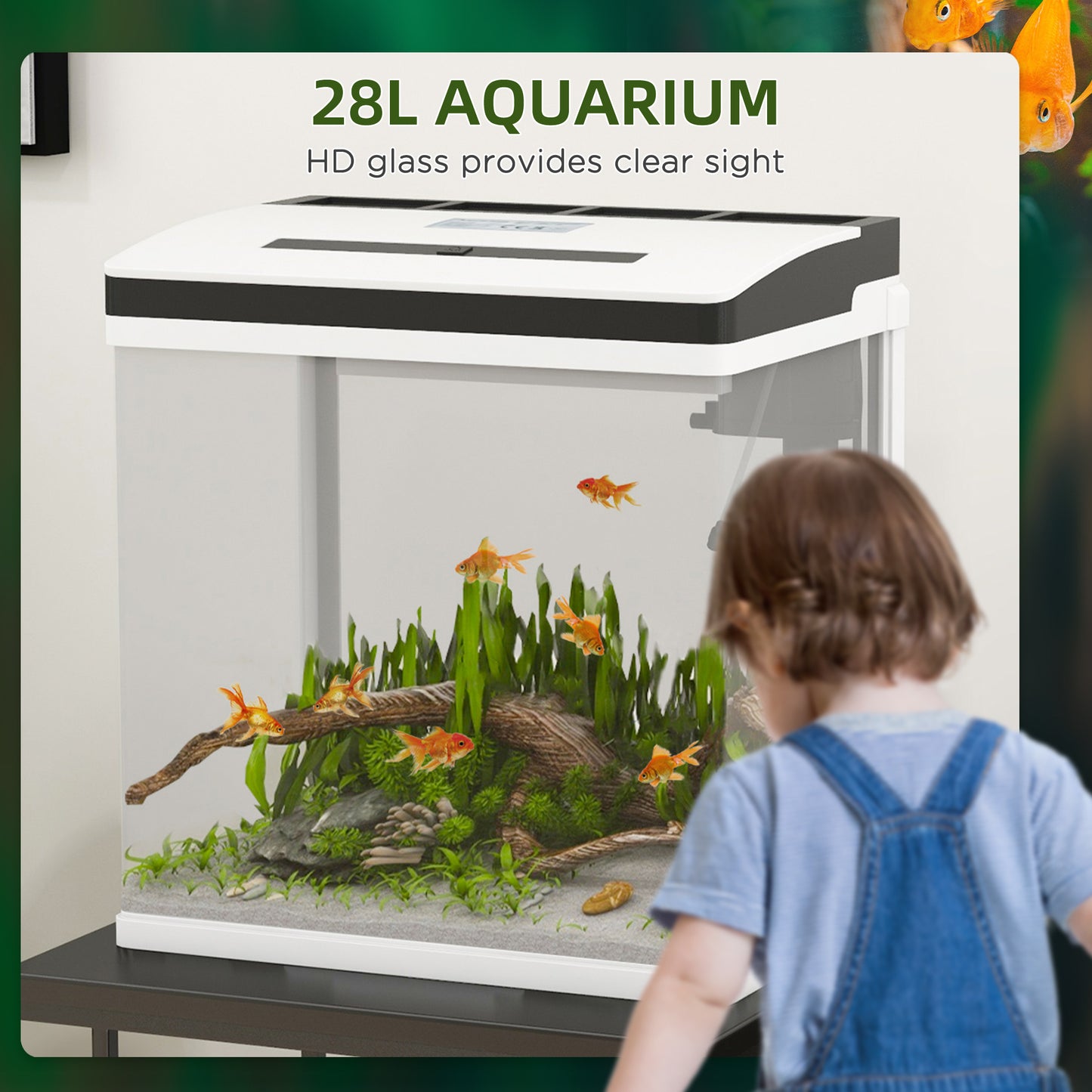 PawHut 28L Glass Aquarium Fish Tank with Filter LED Lighting for Betta Guppy Mini Parrot Fish Shrimp 38 x 26 x 39.5cm