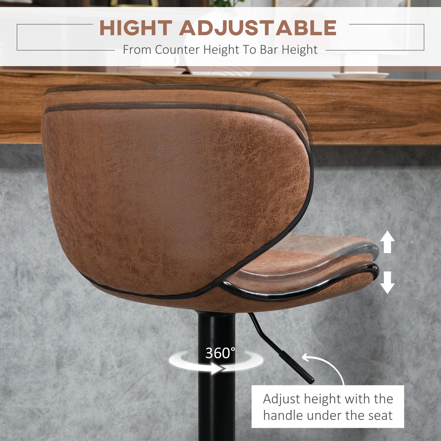 Bar Stool Set of 2 Microfiber Cloth Adjustable Height Armless C
