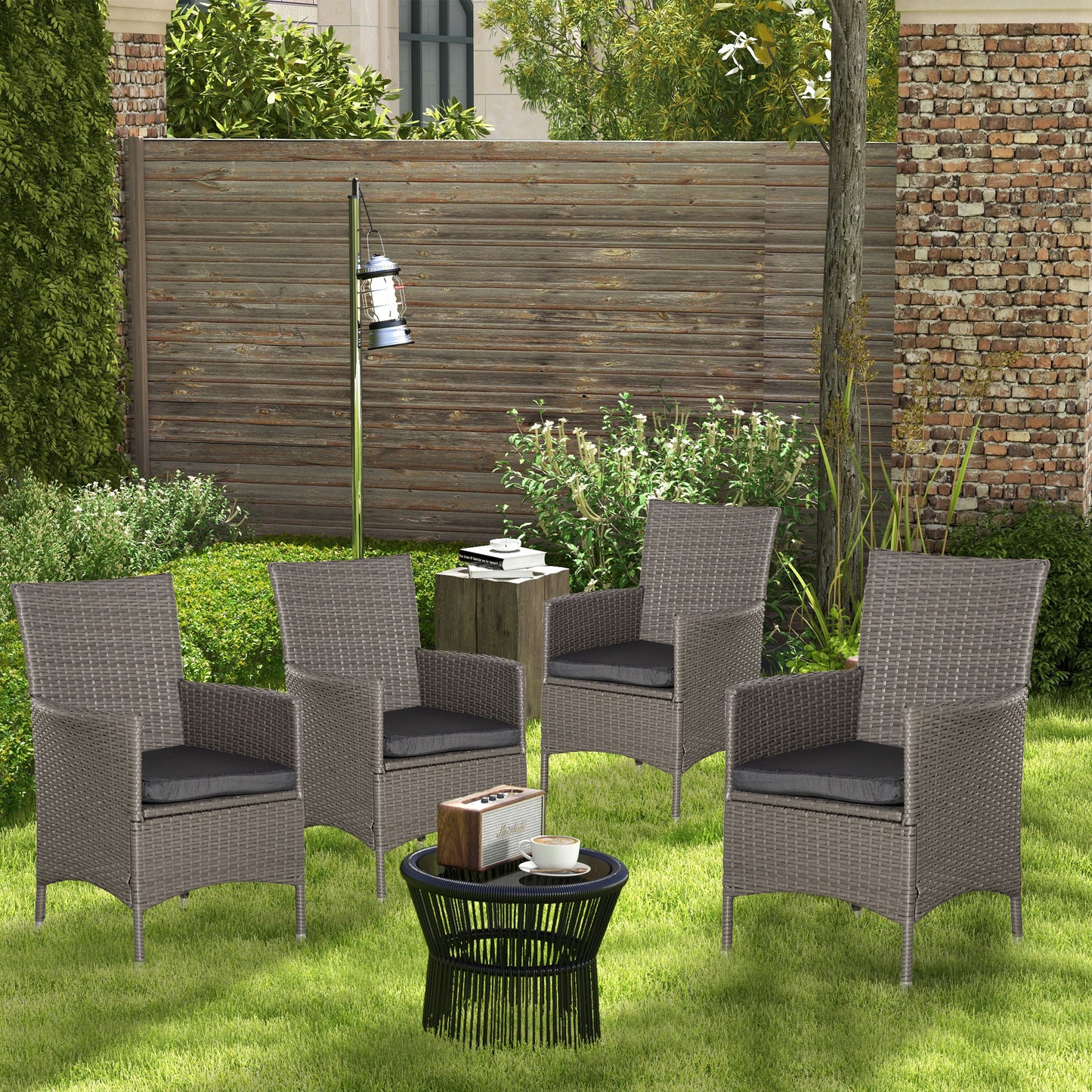 Outsunny 4PC Rattan Chair Patio Sofa Chairs Set Cushioned Outdoor Rattan Furniture