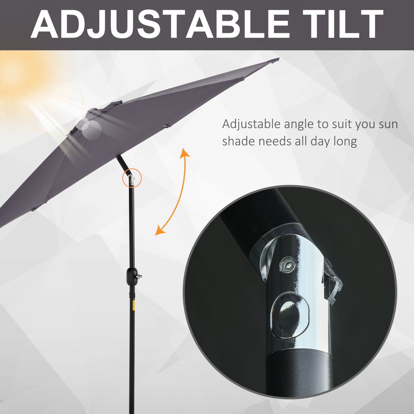Outsunny 2.7 m Patio Umbrella, Aluminum Frame-Grey