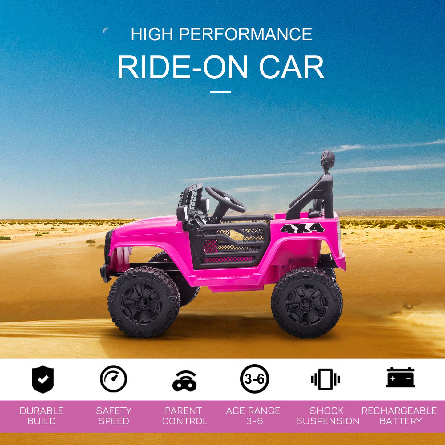 HOMCOM 12V Battery-powered 2 Motors Kids Electric Ride On Car Truck Off-road Toy Pink