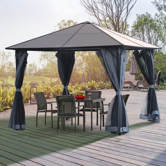 Outsunny 3m x 3m Hardtop Metal Frame Mesh Draped Gazebo Grey
