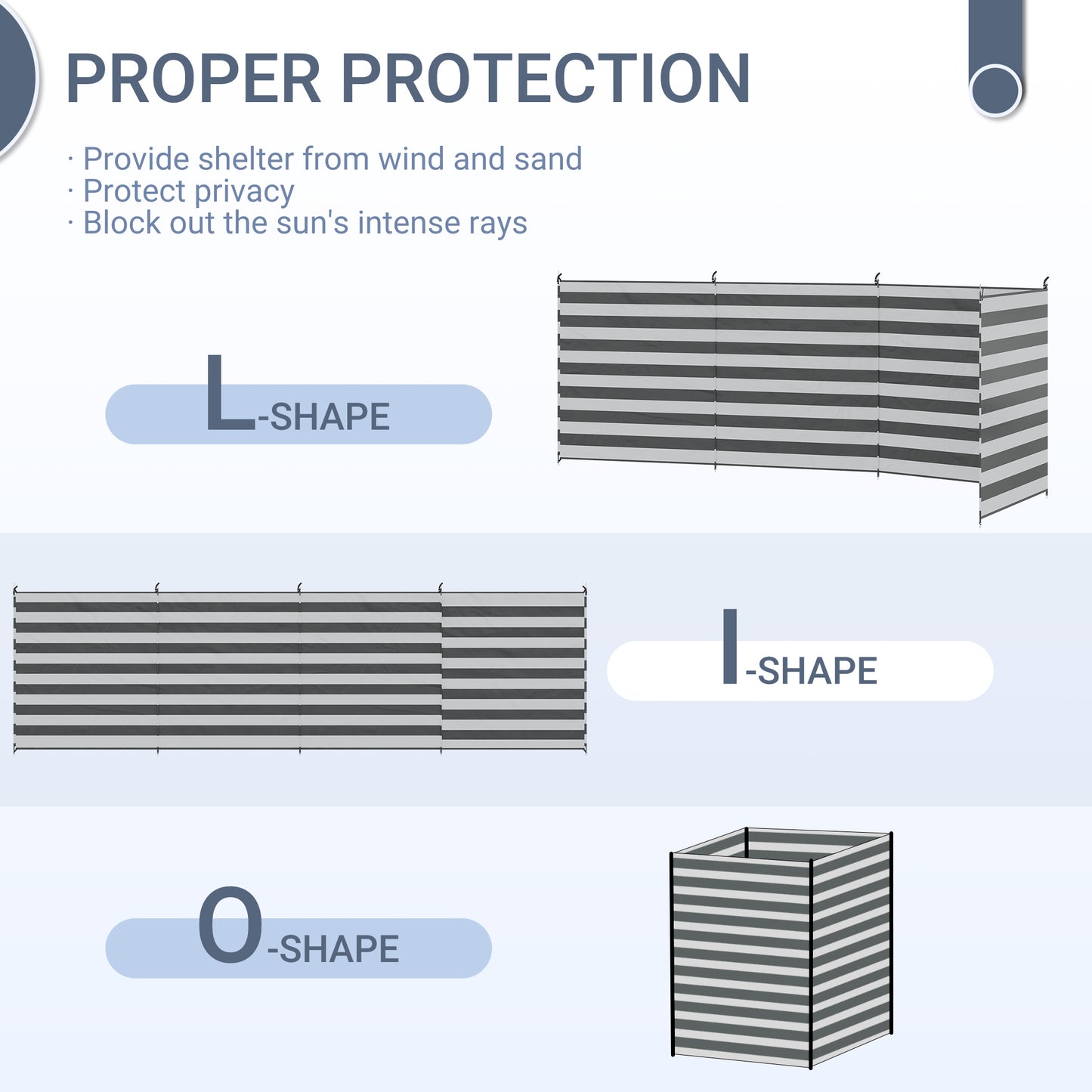 Outsunny 5 Pole Camping Windbreaks, Beach Wind Shield Shelter with Carry Bag and Steel Poles, Outdoor Caravan Privacy Shield, 540cm x 150cm, Grey and White