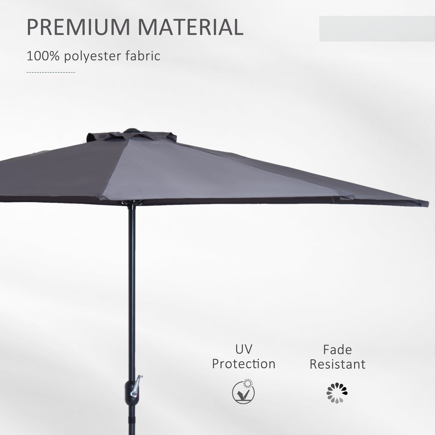 Outsunny 3 m Half Round Umbrella Parasol-Grey
