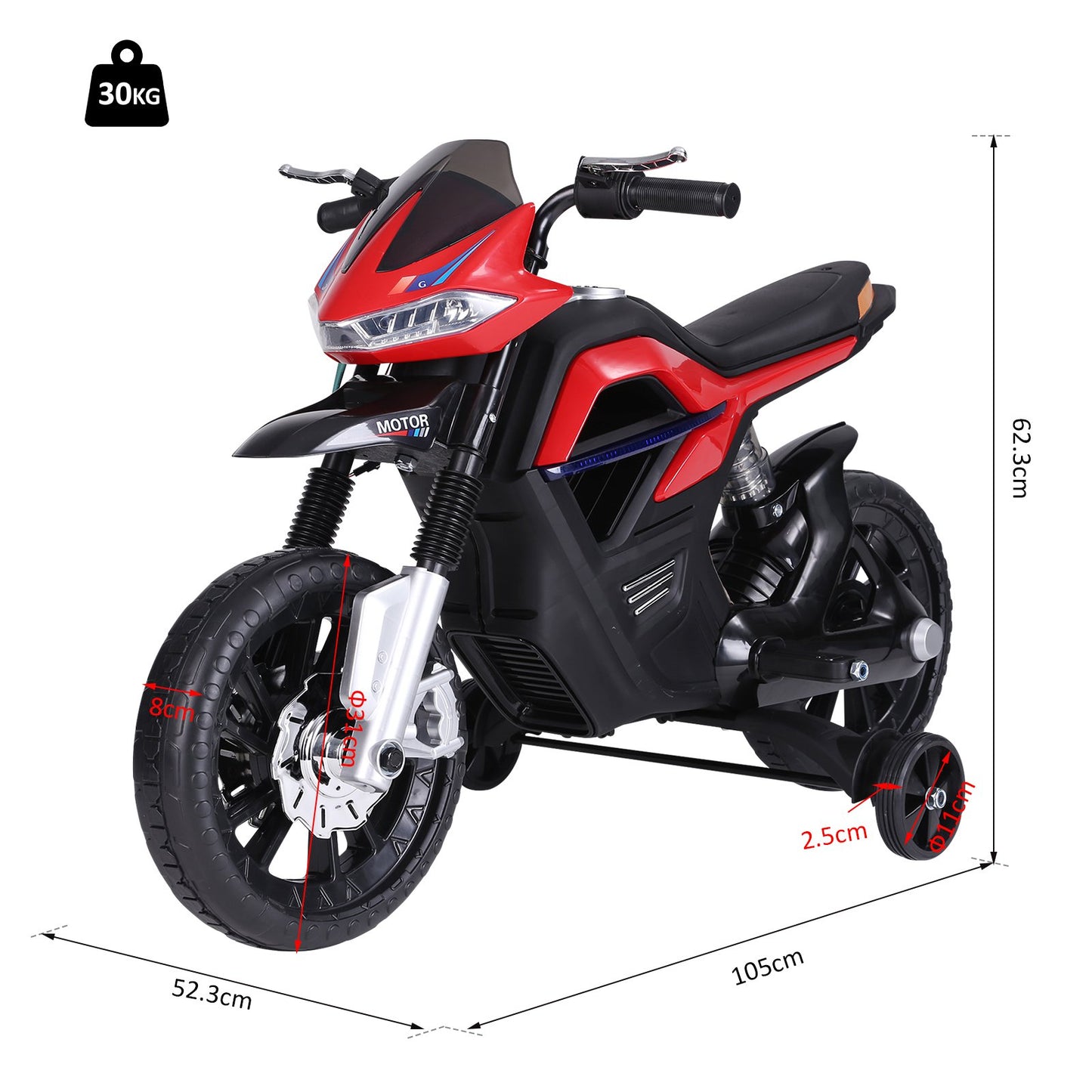 HOMCOM  Ride On Kids Electric Motorbike Scooter 6V Battery Powered w/ Brake Lights and Music Red