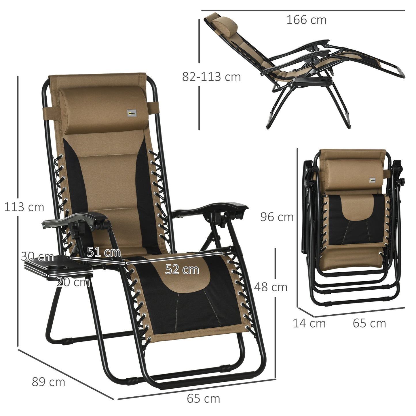 Outsunny Zero Gravity Chair, Folding Recliner, Patio Lounger with Cup Holder, Adjustable Backrest, Padded Pillow for Outdoor, Patio, Deck, Poolside, Coffee