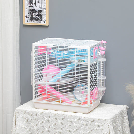 PawHut Hamster Cage for Small Rodents, with Tunnel Tube, Exercise Wheel