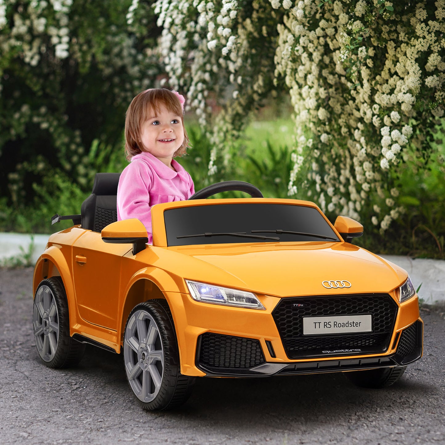 HOMCOM Kids Licensed Audi TT RS Ride-On Car 12V Battery w/ Remote Suspension Headlights and MP3 Player 3km/h Yellow