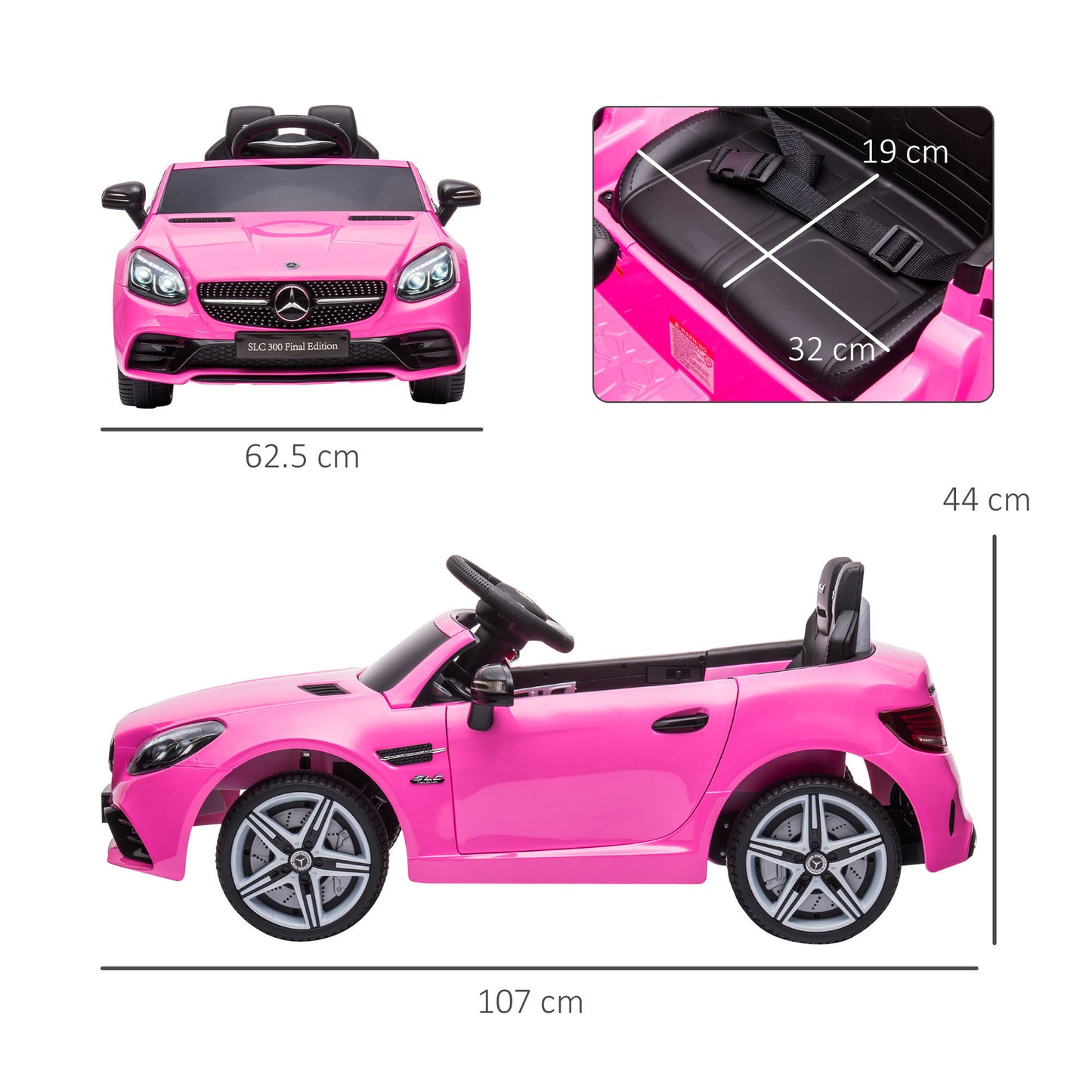 AIYAPLAY Mercedes Benz SLC 300 Licensed 12V Kids Electric Ride On Car with Parental Remote Two Motors Music Lights Suspension Wheels for 3-6 Years Pink