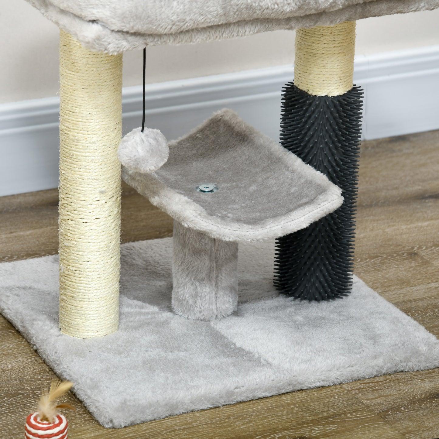 PawHut 48cm Cat Tree with Scratching Posts, Bed, Perch, Self Groomer, Toy - Grey