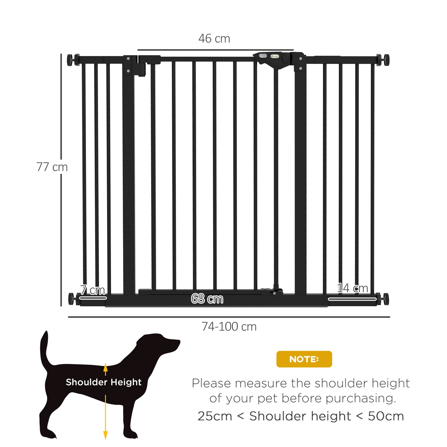 PawHut Metal 74-100cm Wide Adjustable Dog Gate Black