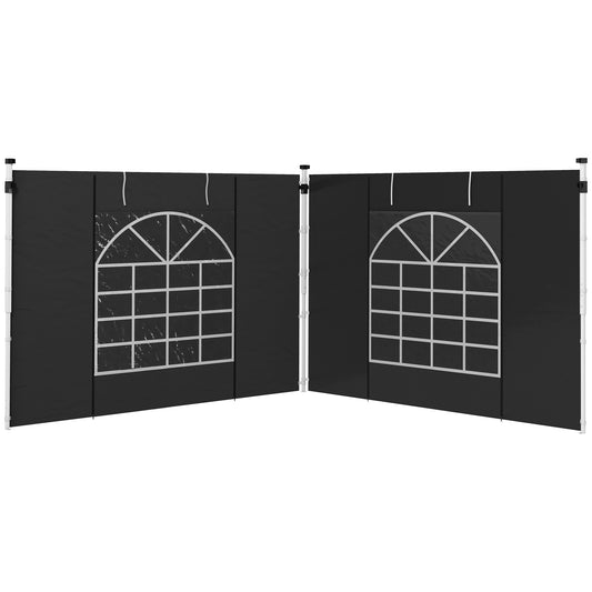 Outsunny Gazebo Side Panels 2 Pack Sides Replacement for 3x3(m) or 3x6m Pop Up Gazebo with Windows and Doors Black