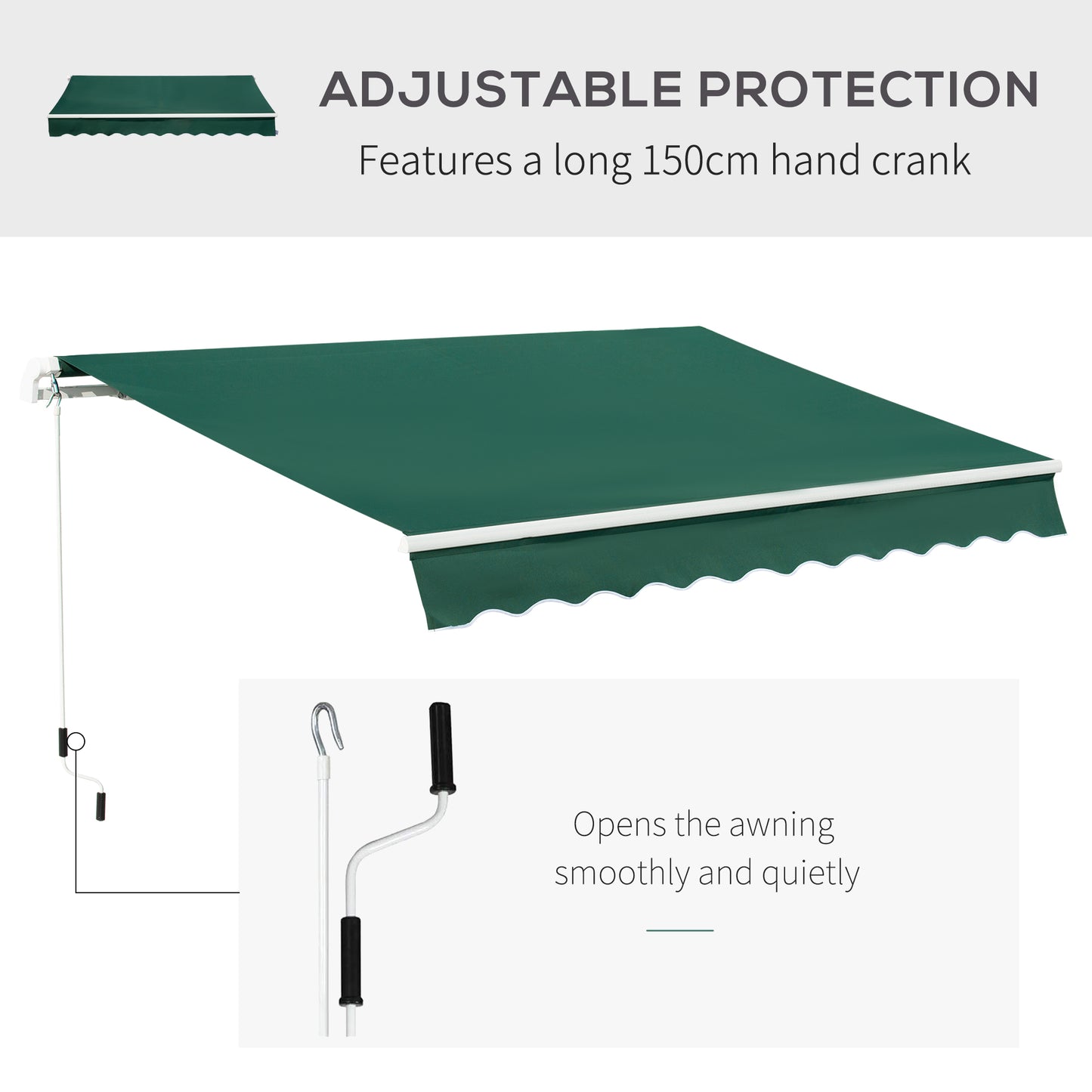 Outsunny 4x2.5m Manual Awning Window Door Sun Weather Shade w/ Handle Green