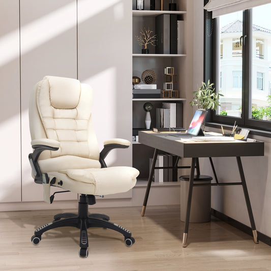 HOMCOM Executive Office Chair with Massage and Heat, High Back PU Leather Massage Office Chair, Beige