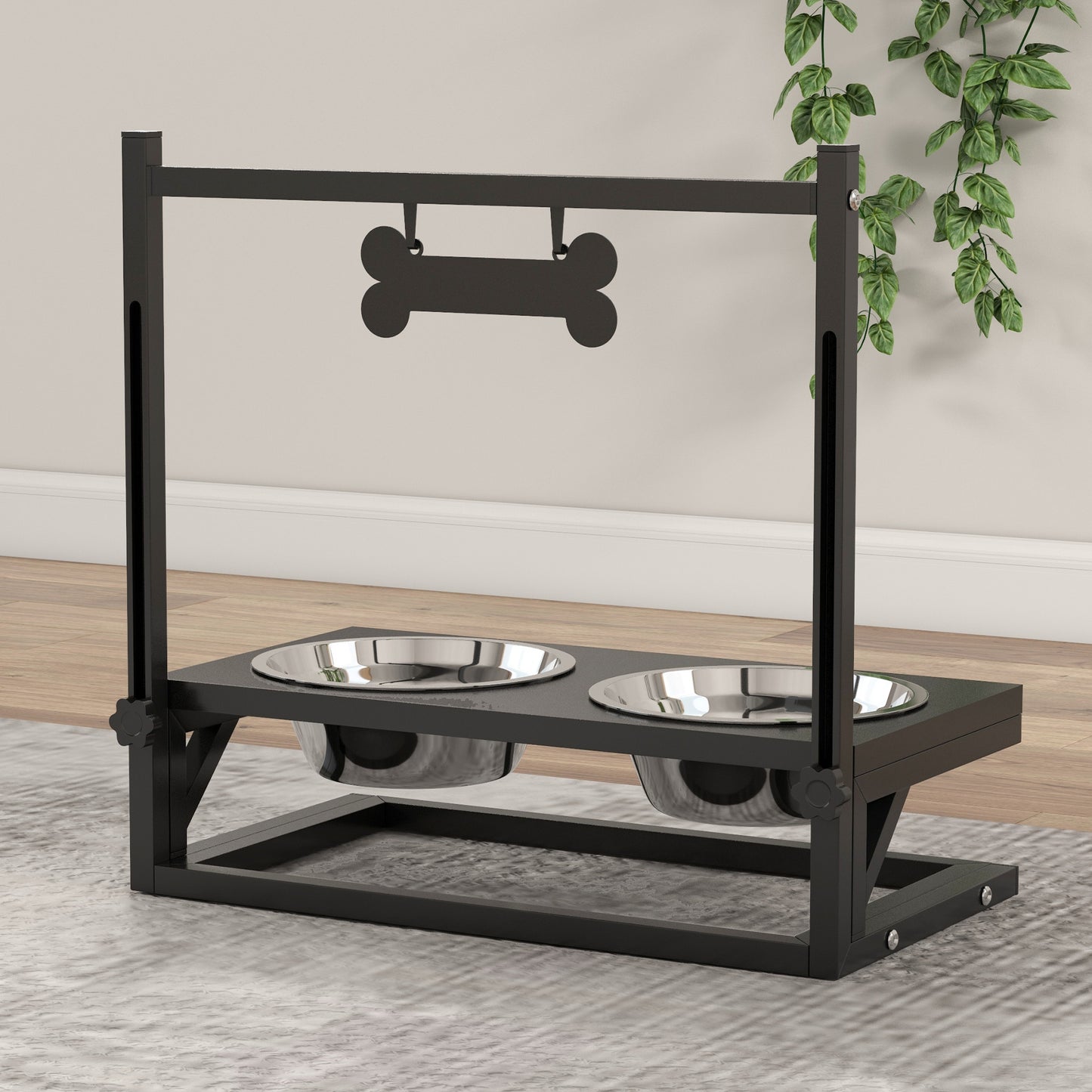 PawHut Dog Bowls with Stand Adjustable Height Elevated Dog Bowls for Small Medium Large Dogs Black