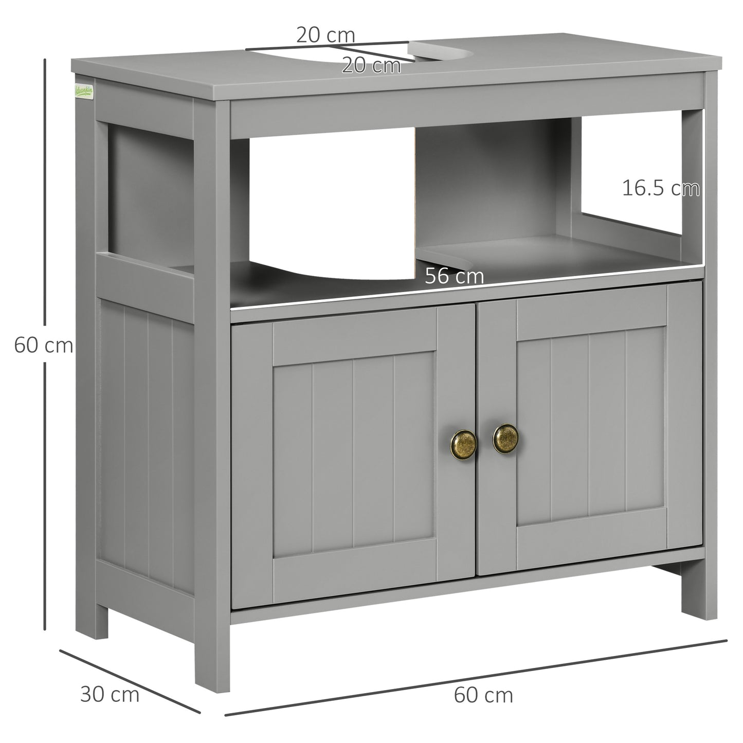 kleankin Pedestal Under Sink Cabinet with Double Doors, Modern Bathroom Vanity Storage Unit with Shelves, Light Grey