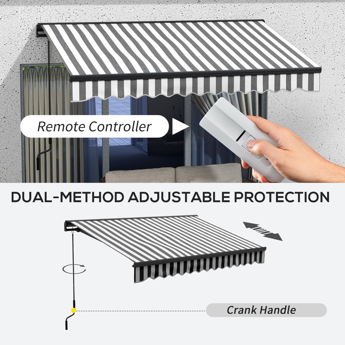 Outsunny 3 x 2m Aluminium Frame Electric Awning, Retractable Awning Sun Canopies for Patio Door Window, Grey and White