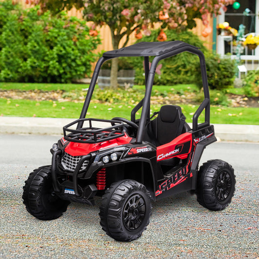 HOMCOM 12V Battery-powered Kids Electric Ride On Car Off-road UTV Toy 3-6 km/h with High Roof Parental Remote Control Music Lights MP3 Suspension Wheels for 3-8 Years Old Red Yrs