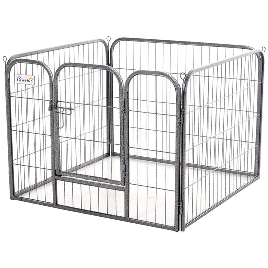 Pawhut Heavy Duty 4 Panel Pet Playpen Foldable Metal Dog Crate Kennel Both Indoor Outdoor Use Collapsible Design, 82 x 82 x 60 cm, 8.39 kg, Grey