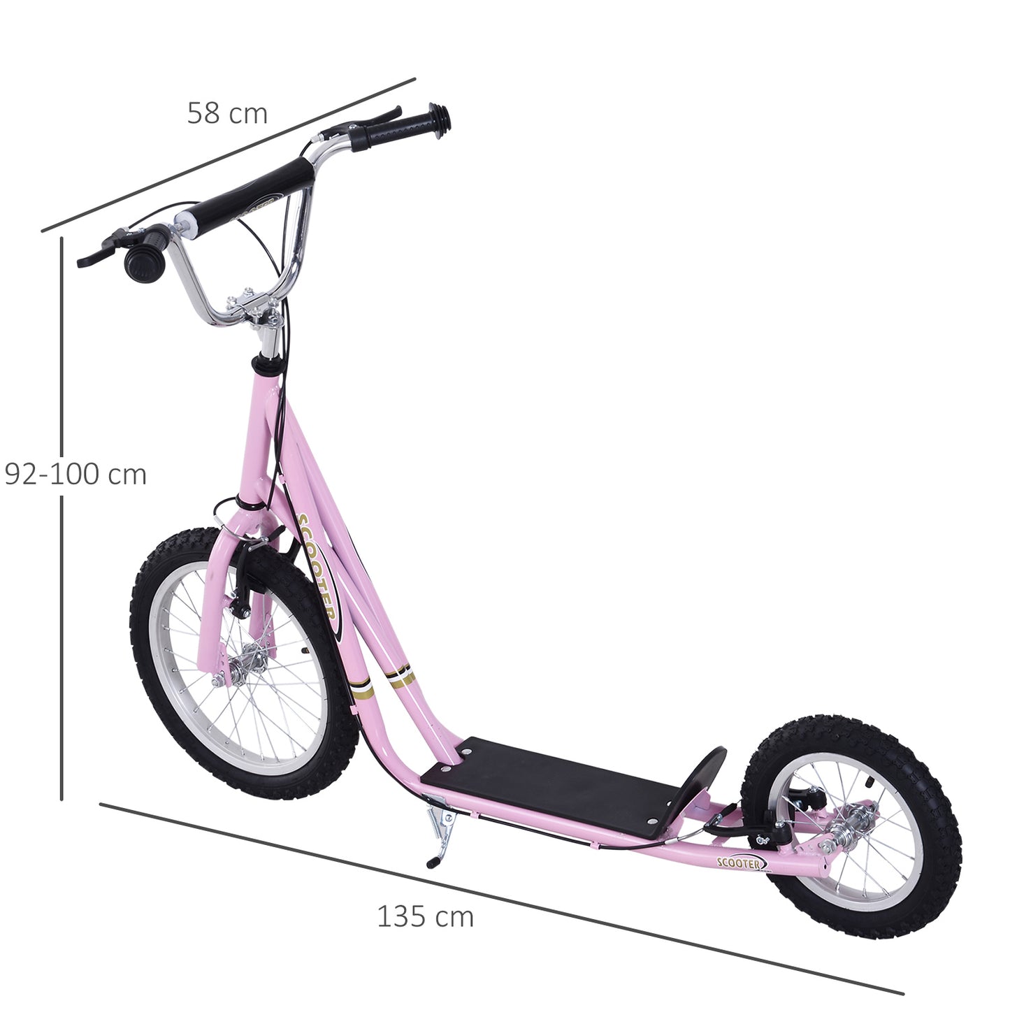 HOMCOM Teen Scooter Push Kick Scooters for Kids with Rubber Wheels Adjustable Handlebar Front Rear Dual Brakes Kickstand, for 5+ Years, Pink