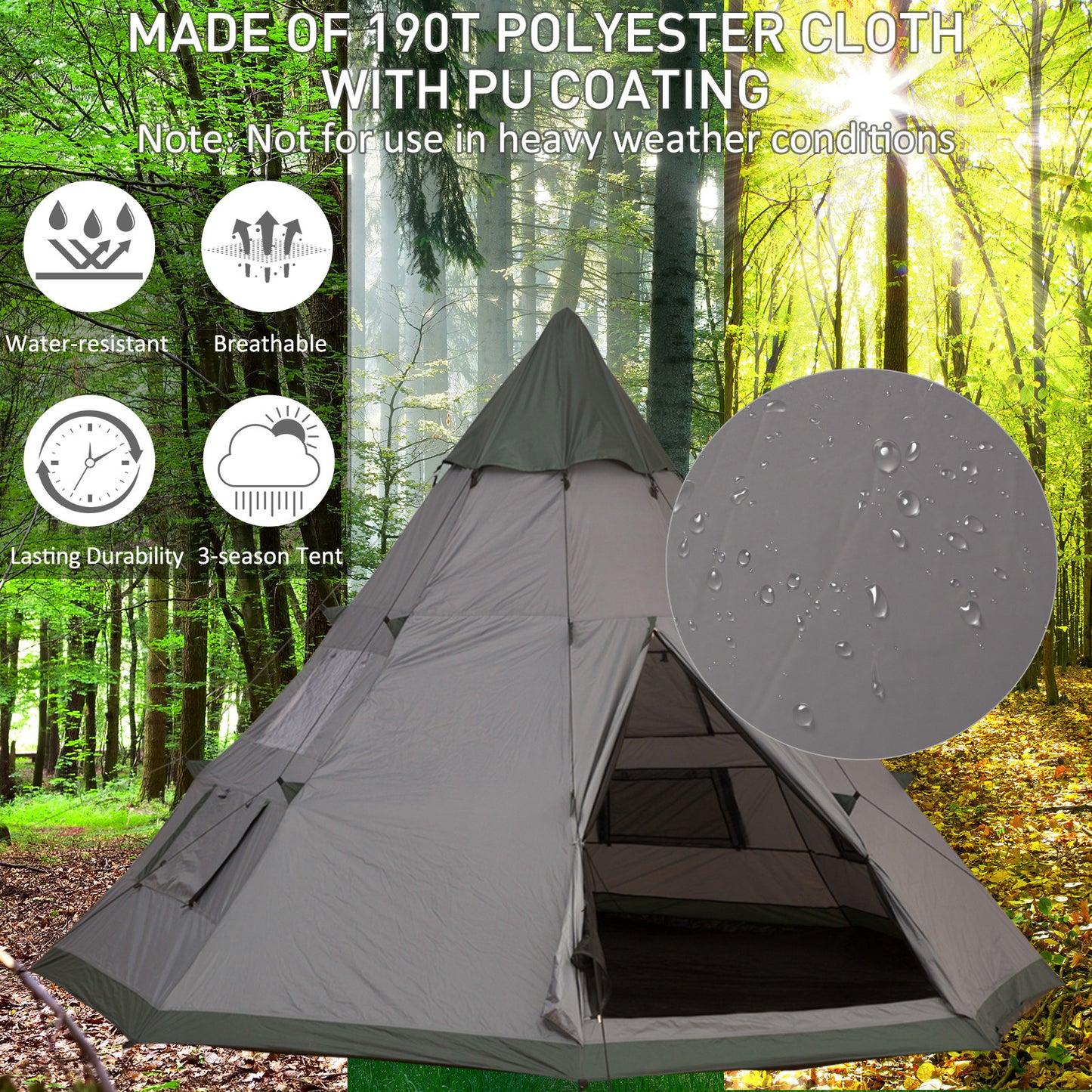 Outsunny 6-Person Outdoor Metal Frame Camping Tent w/ Carrier Bag Grey