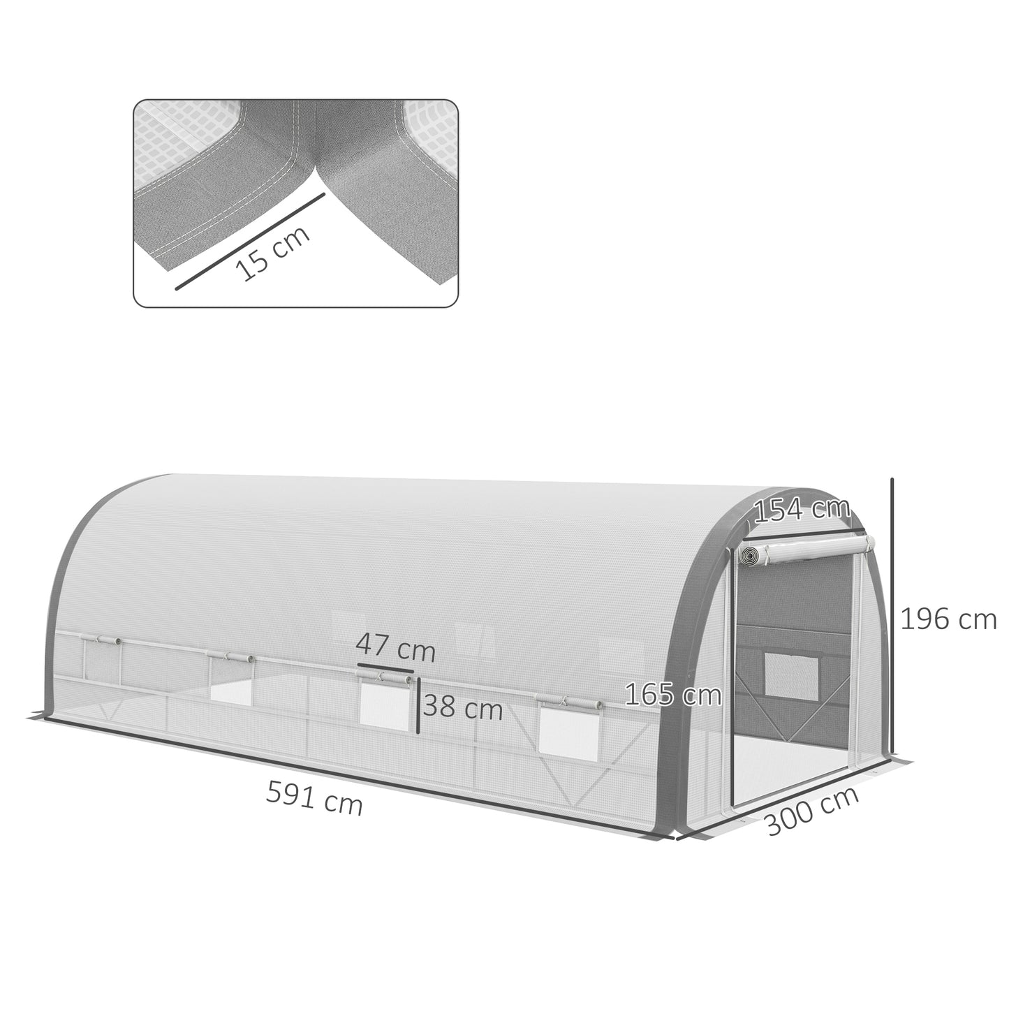 Outsunny 6 x 3(m) Polytunnel Greenhouse with Upgraded Structure Mesh Door and Windows 15 Plant Labels White