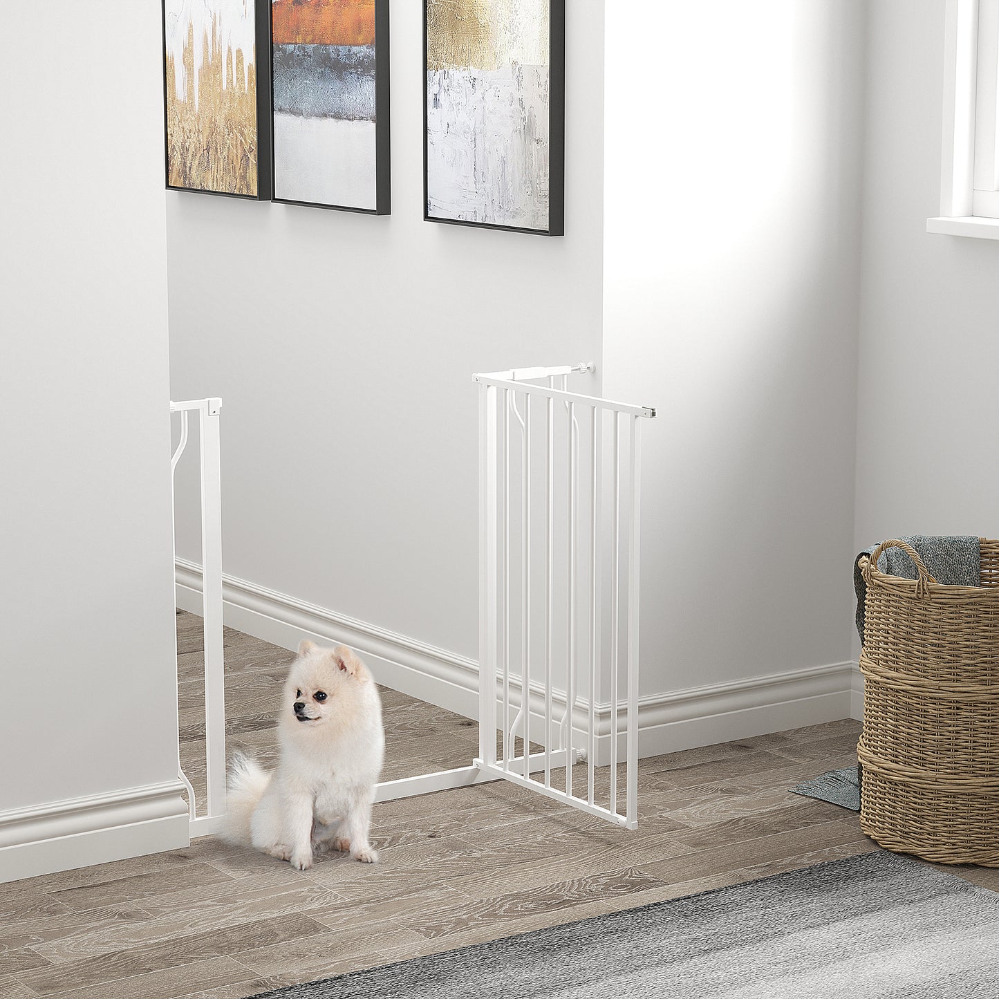 PawHut Wide Dog Safety Gate, with Door Pressure, for Doorways, Hallways, Staircases - White