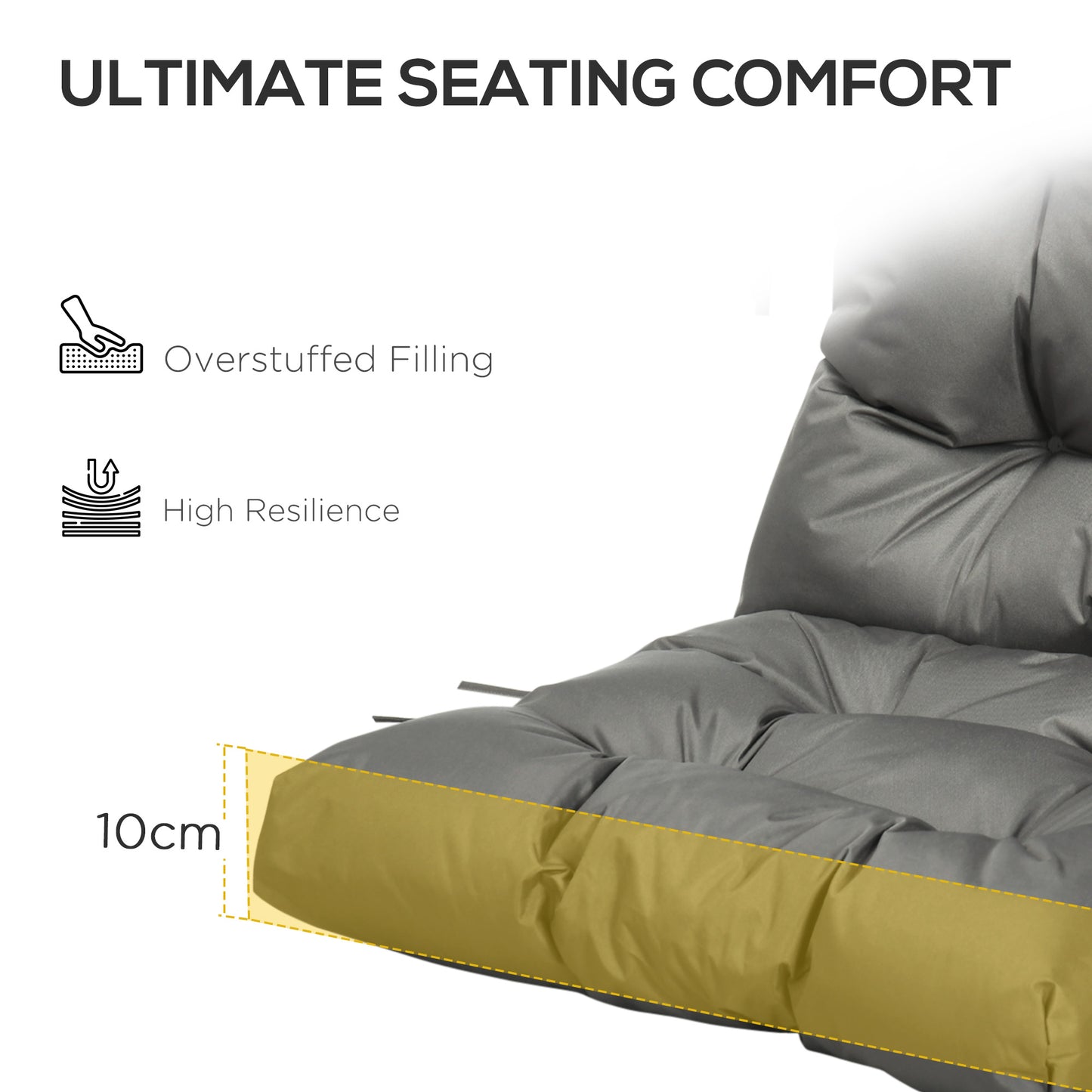 Outsunny Replacement Seat/Back Cushion, with Fastenings - Dark Grey