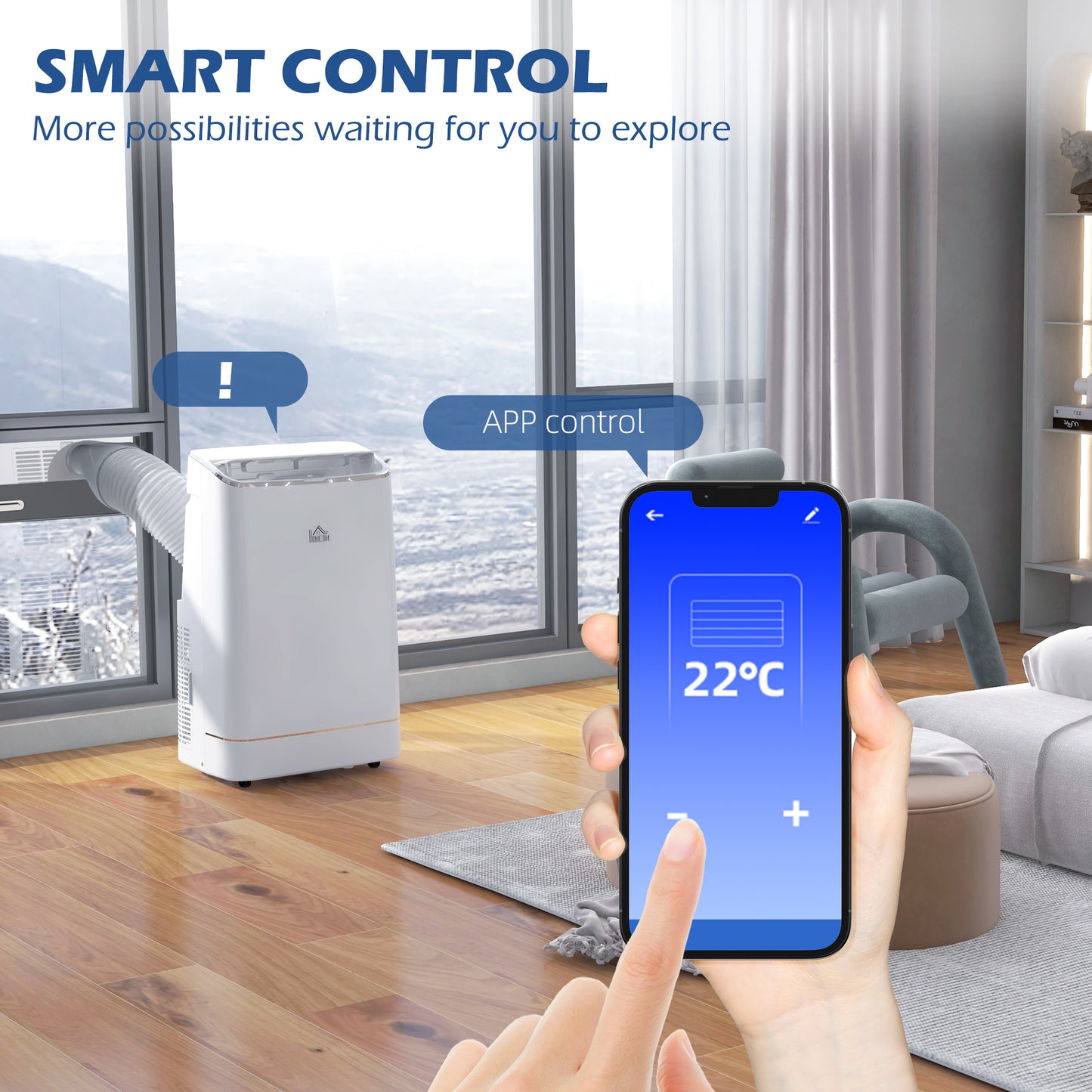 HOMCOM 14,000 BTU Mobile Air Conditioner, Smart Home WiFi Compatible, with Heater, Cooler, Dehumidifier, Fan, 24H Timer