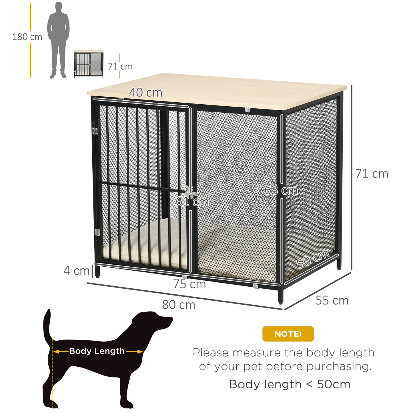 PawHut Dog Crate Furniture Side End Table with Soft Washable Cushion, Indoor Dog Kennel for Medium Small Dogs