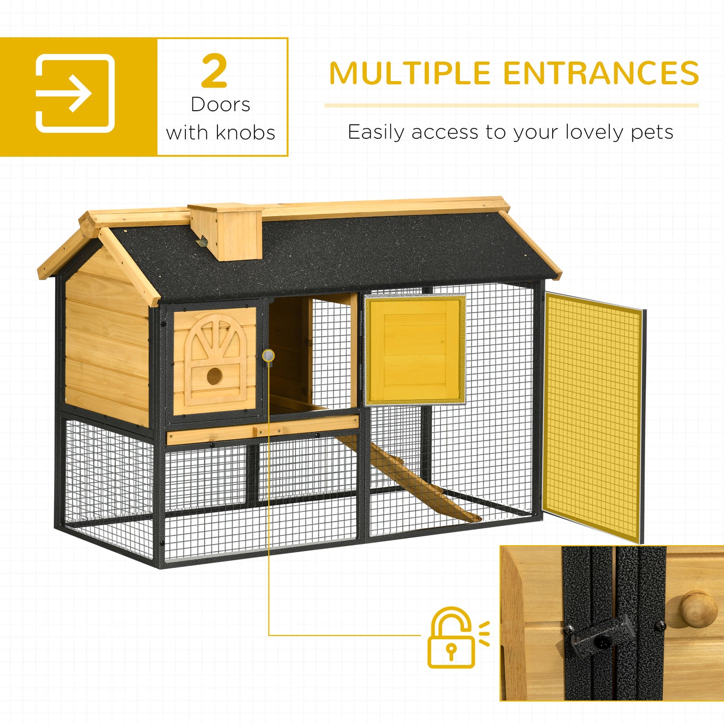 PawHut Rabbit Hutch Outdoor Bunny Cage with Run, Removable Tray, Ramp, Small Animal House, 120 x 55.5 x 80 cm