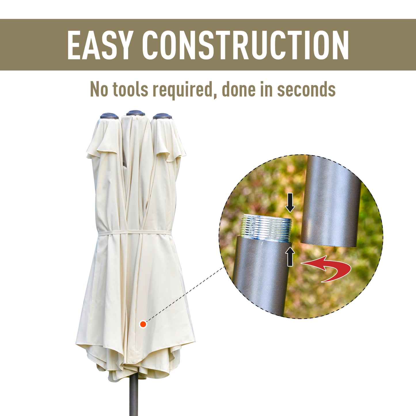 Outsunny 4.6m Garden Parasol Double-Sided Sun Umbrella Patio Market Shelter Canopy Shade Outdoor Off White Double-side