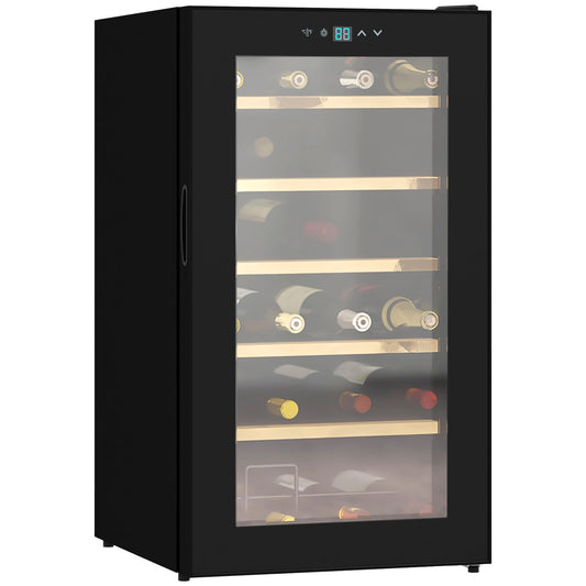 HOMCOM 24 Bottles Freestanding Wine Fridge with Glass Door, 65 Litres Single Zone Wine Cooler Fridge with Digital Touch Screen Controls and LED Light, Black