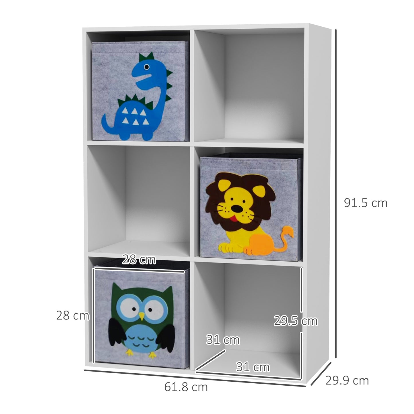 ZONEKIZ Kids Toy Box with Three NonWoven Fabric Drawers 61.8 x 29.9 x 91.5cm White