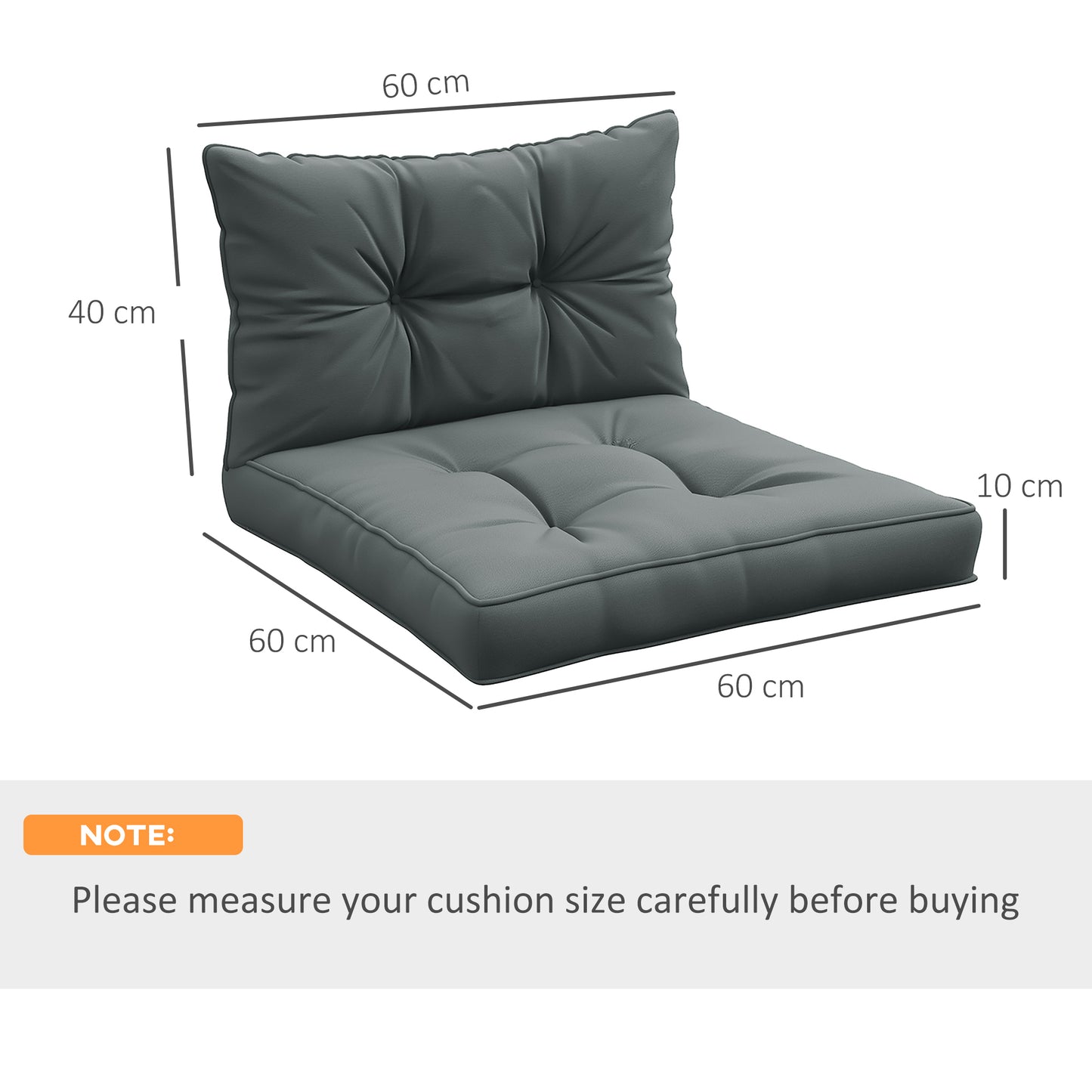 Outsunny 2-Piece Seat Cushions Back Pillows Replacement, Patio Chair Cushions Set for Indoor Outdoor, Light Grey