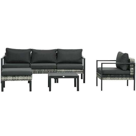 Outsunny Six-Piece Rattan Garden Sofa Set - Dark Grey