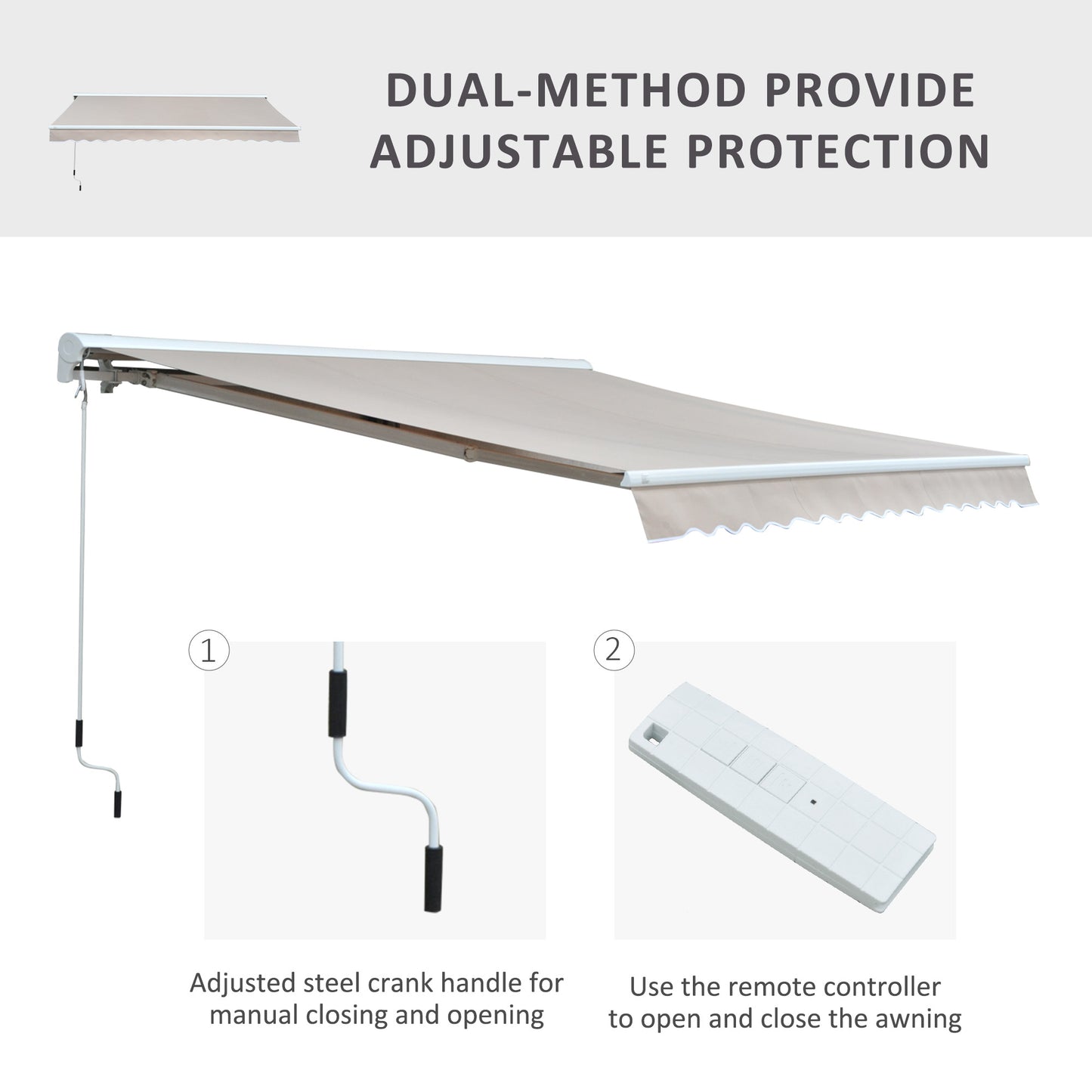 Outsunny 3.5Lx2.5M Retractable Manual/Electric Awning-Cream White/White