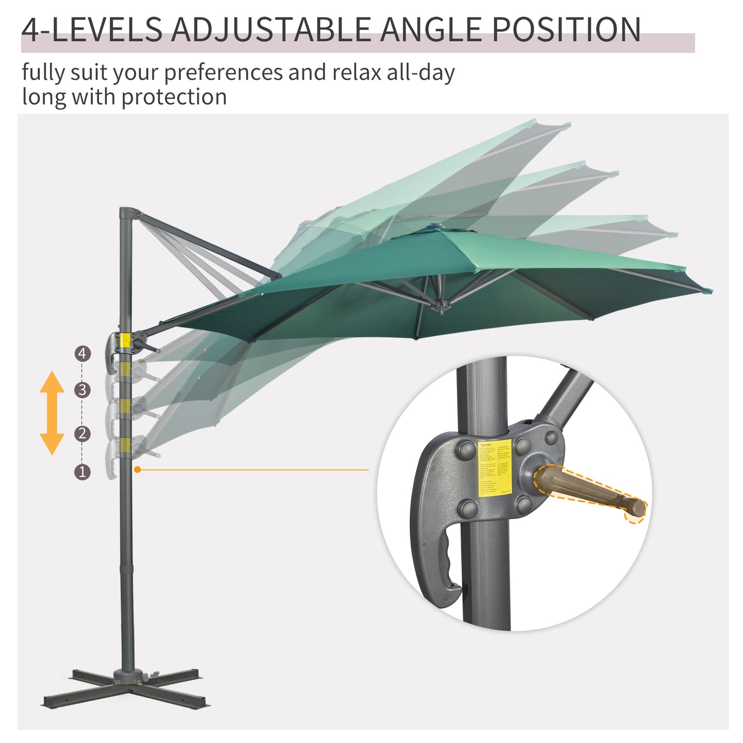 Outsunny 3m 360° Rotating Cantilever Parasol, with Cross Base - Green