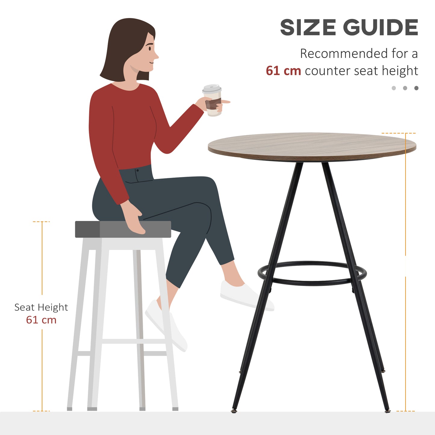 HOMCOM Round Counter Bistro Bar Table with Fixed Tabletop and Steel Legs, Circular Cocktail Table for Dining Room, Home Bar