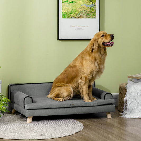 PawHut Dog Sofa with Legs Water-resistant Fabric, Pet Chair Bed for Large, Medium Dogs, Grey, 100 x 62 x 32 cm