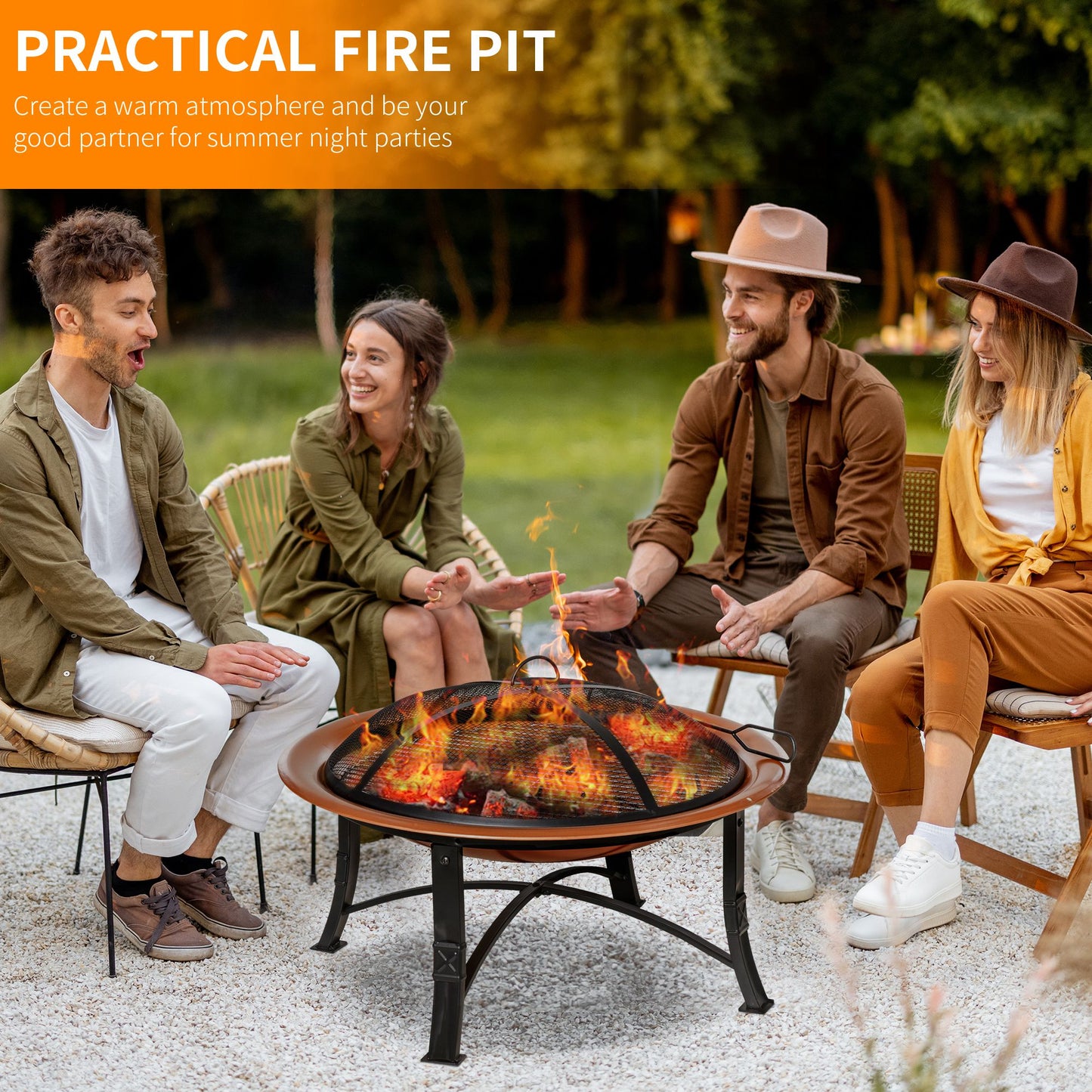 Outsunny Steel Outdoor Patio Fire Pit Wood Log Burning Heater with Poker, Grate Backyard