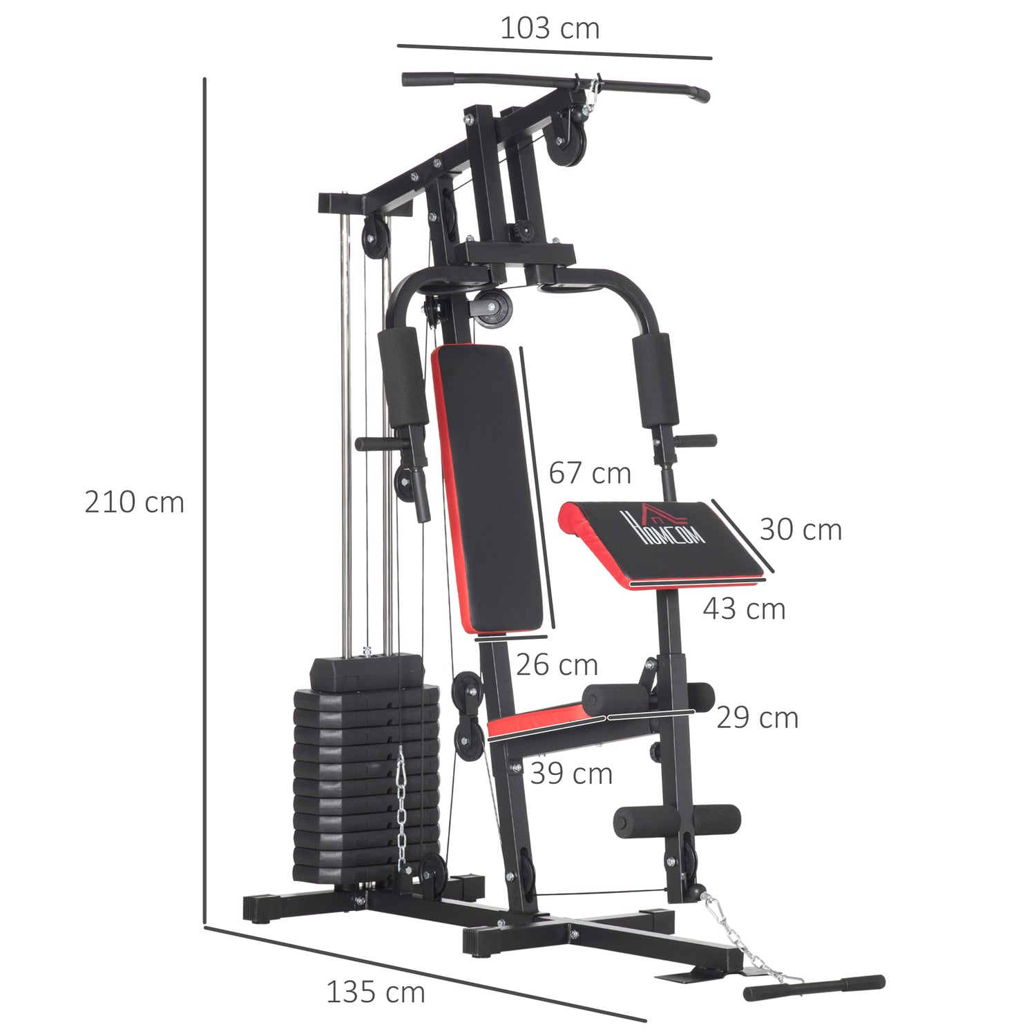 HOMCOM Multi Gym with Weights, Multifunction Home Gym Machine with 66k ...