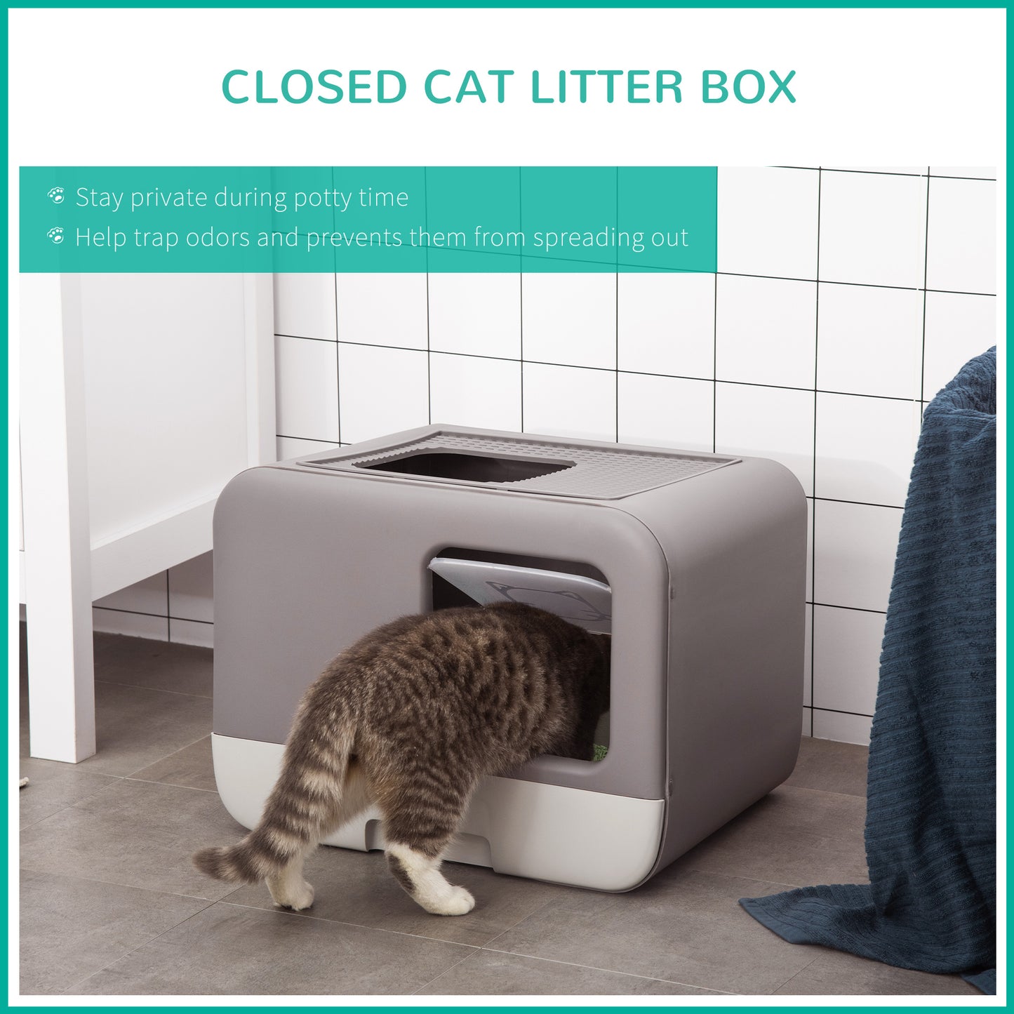 PawHut Cat Litter Box Portable Pet Toilet Fully Enclosed Kitten Pan with Scoop Purple