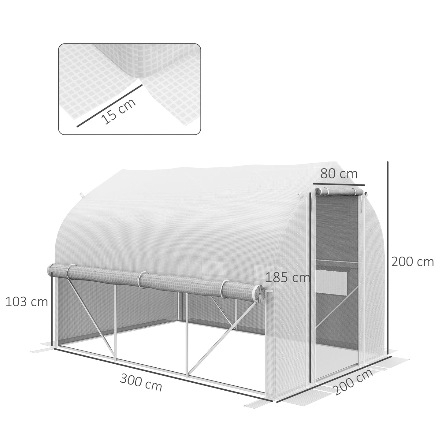 Outsunny 3 x 2(m) Walkin Polytunnel Greenhouse Zipped Roll Up Sidewalls Mesh Door 6 Mesh Windows Tunnel Warm House Tent with PE Cover Complimentary Plant Labels and Gloves White