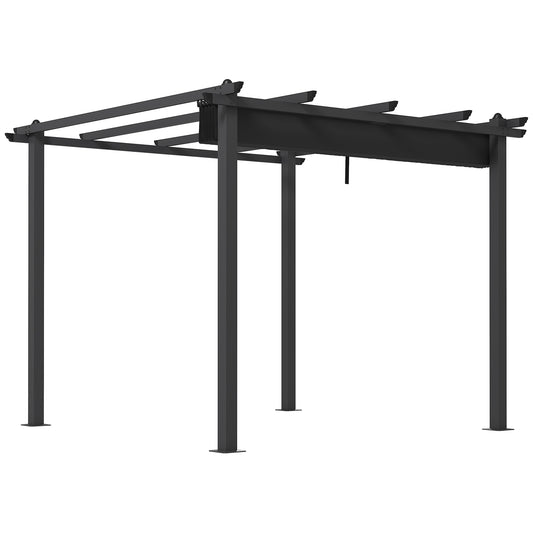 Outsunny 3 x 3(m) Aluminium Pergola, with Retractable Roof - Dark Grey