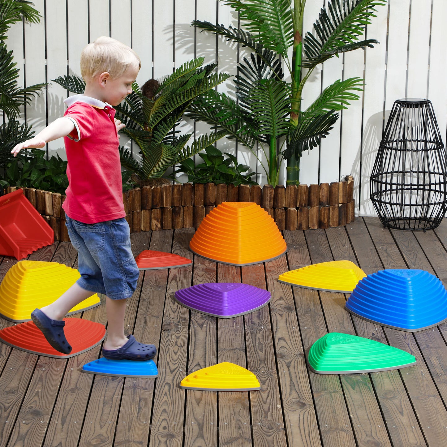 ZONEKIZ 11 Pieces Stepping Stones Kids Balance River Stones Indoor Outdoor Obstacle Course, Sensory Play, Stackable