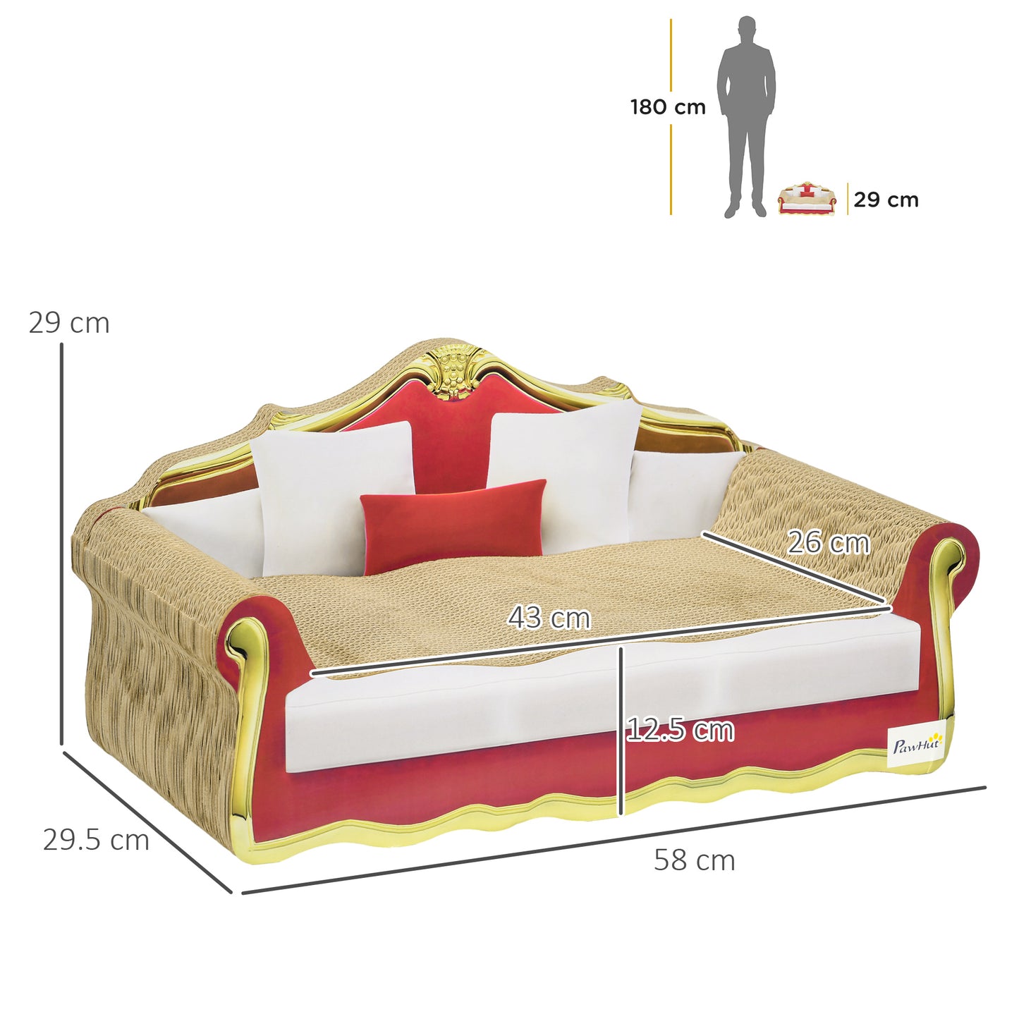 PawHut Cat Cardboard Scratcher Lounge Sofa Bed with Catnip 58 x 29.5 x 29cm